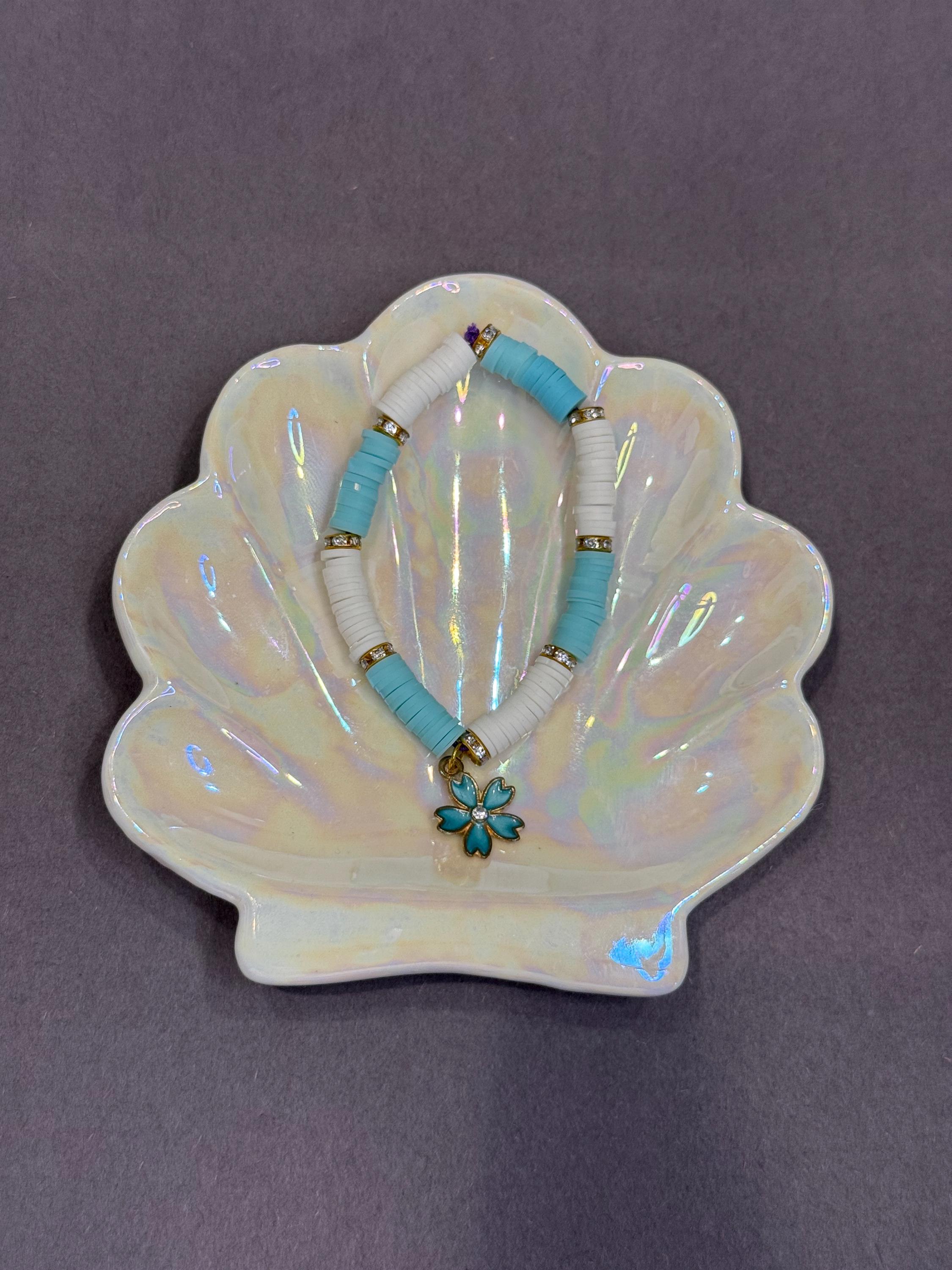 blue flower clay bead bracelet