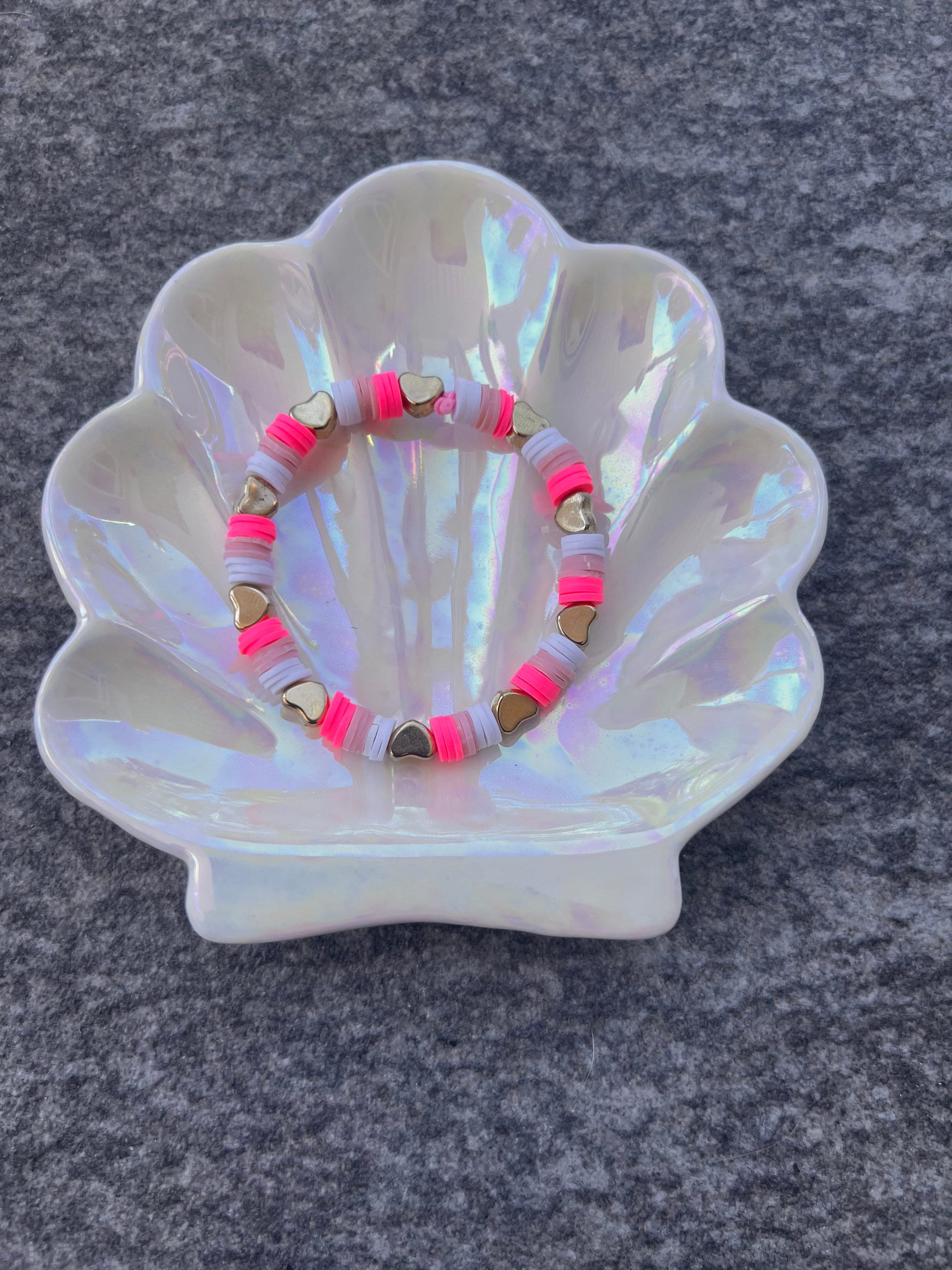 Gold hearts clay bead bracelet