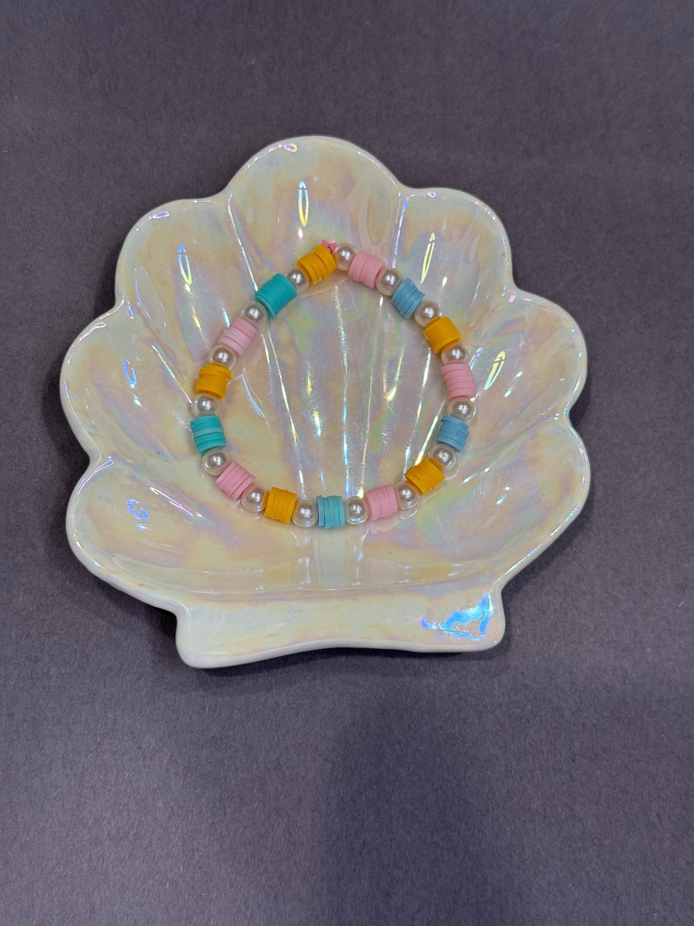 pastel pearl clay bead bracelet