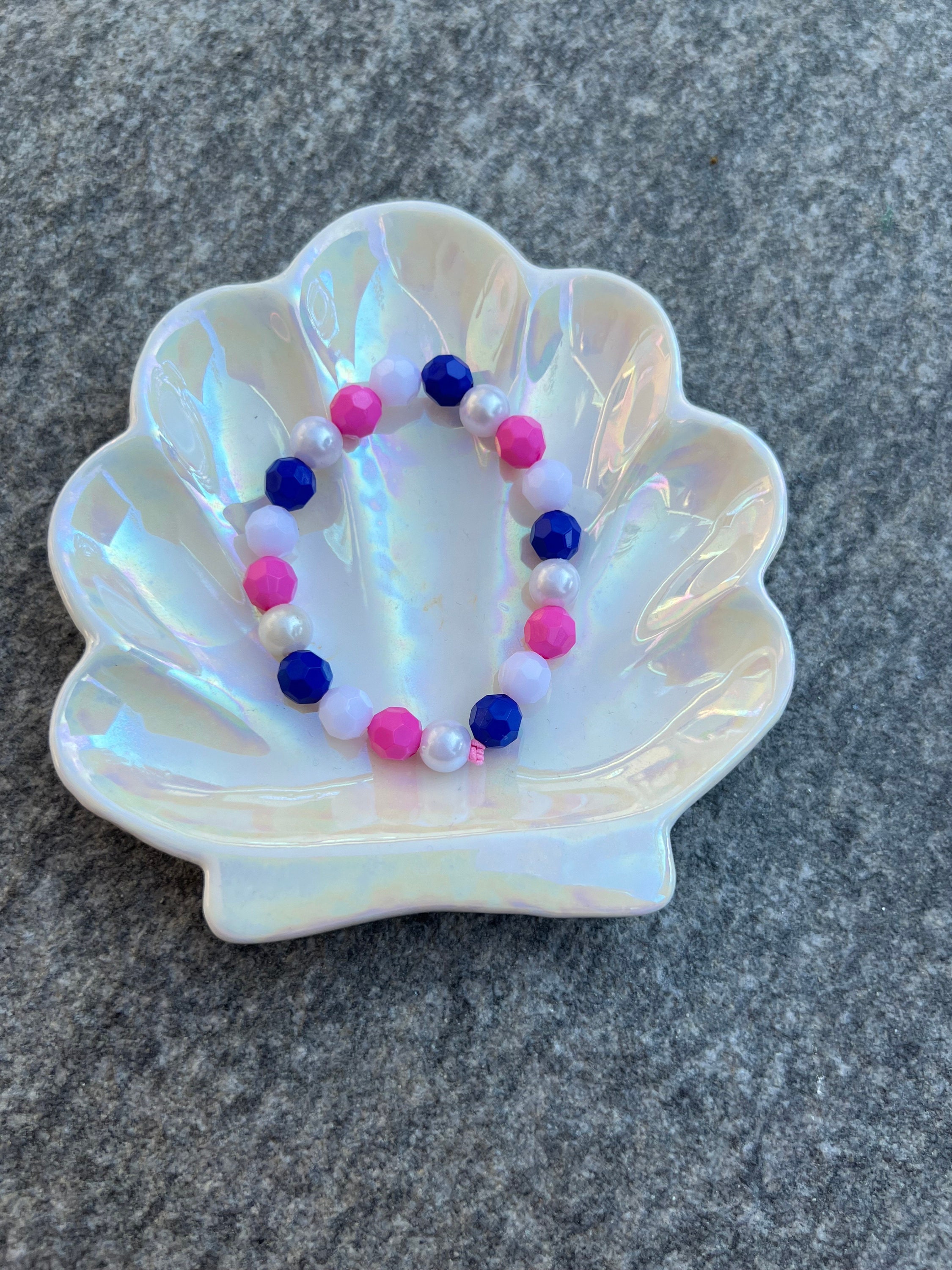 pink blue pearl beaded bracelet