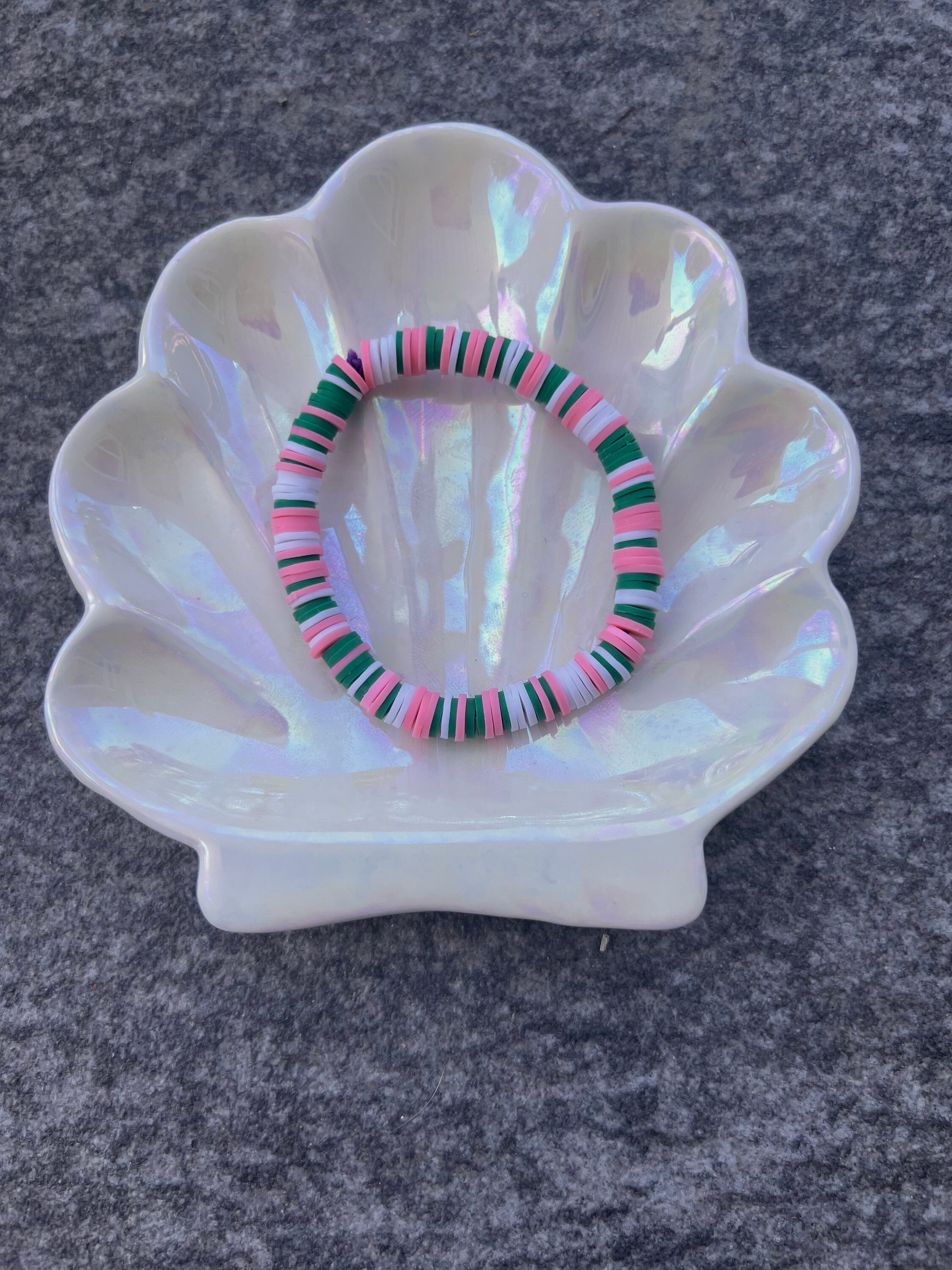 Pink Forrest clay bead bracelet