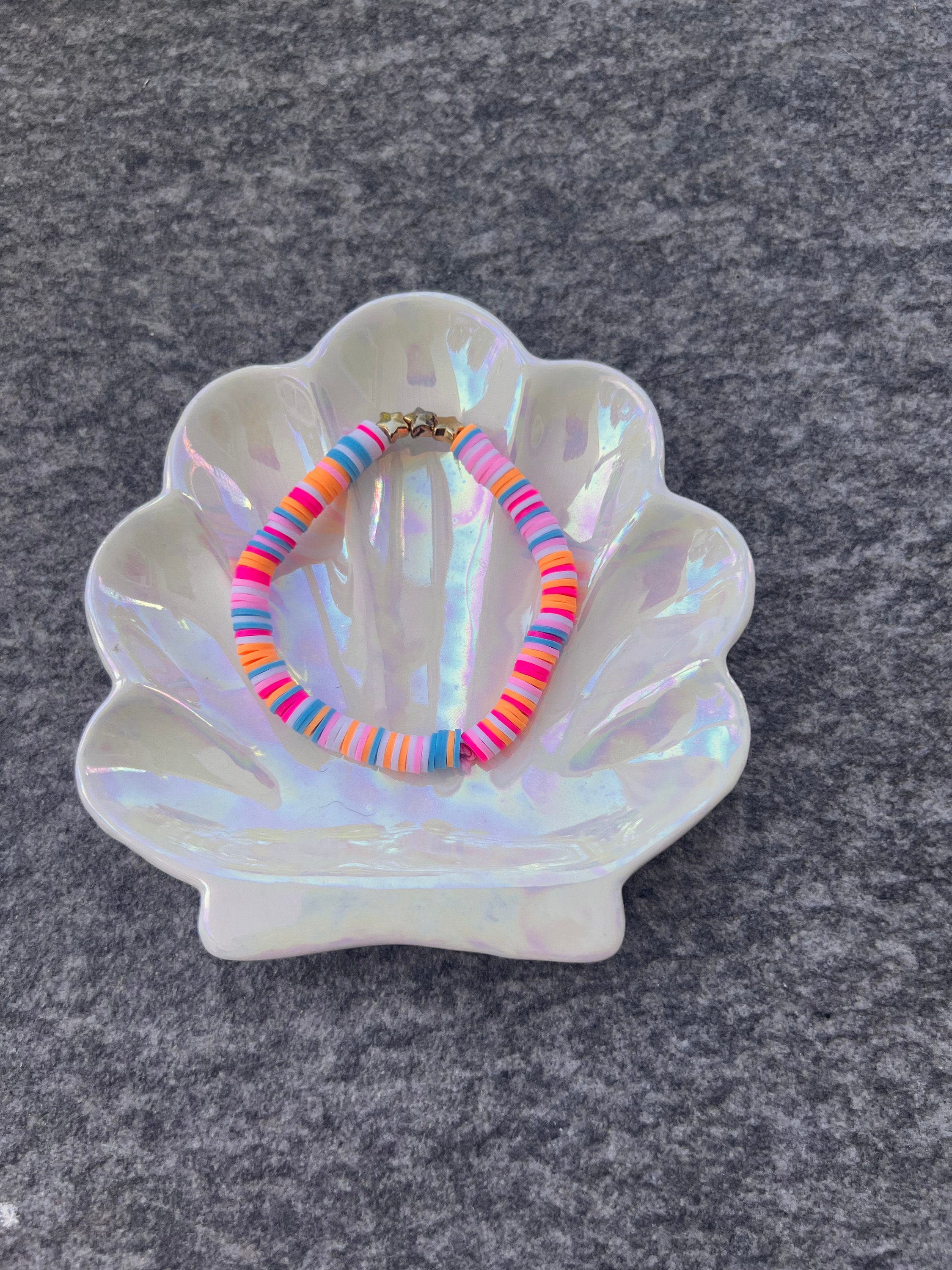 Pink star clay bead bracelet