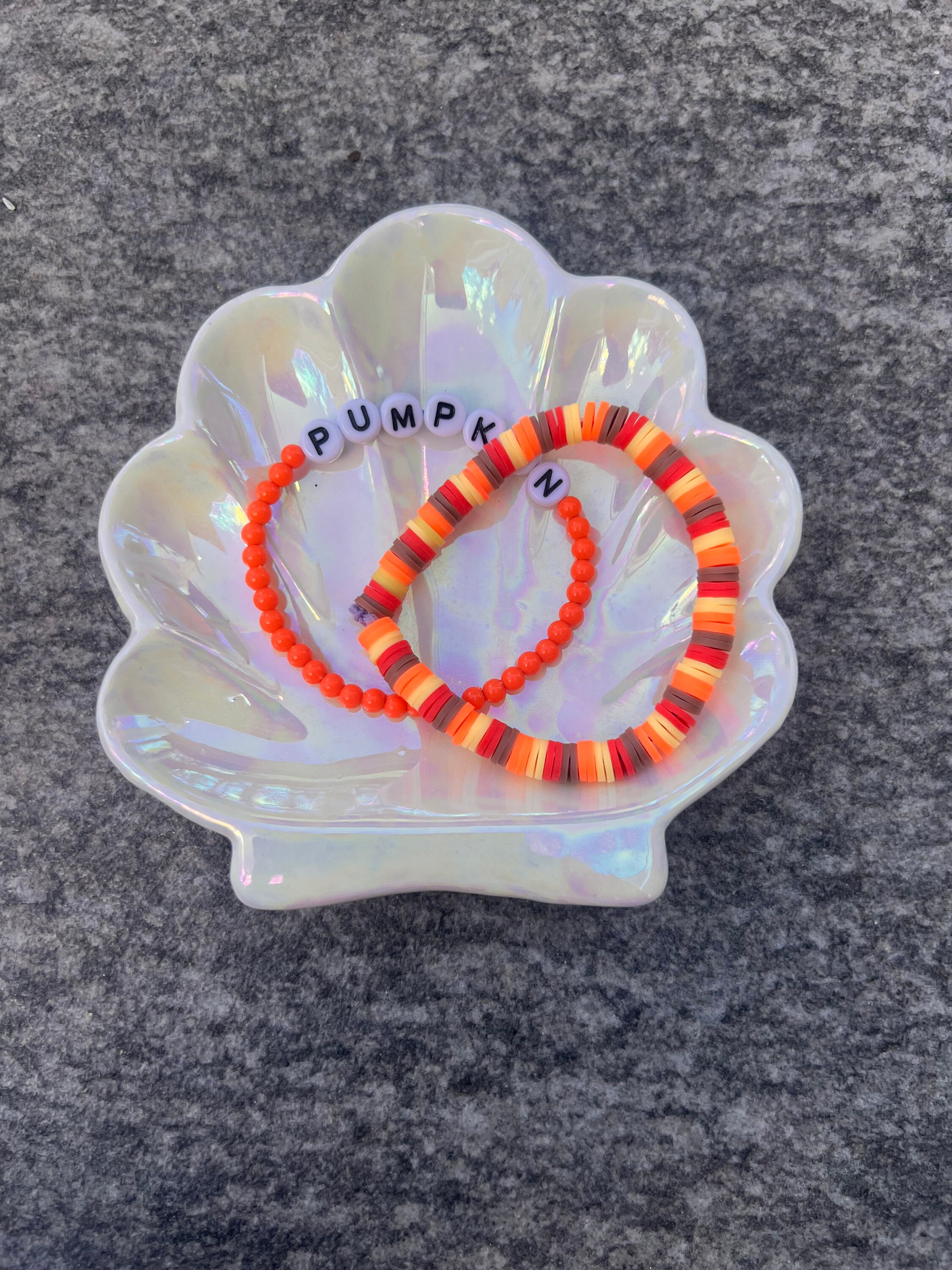 Pumpkin fall clay bead bracelet set