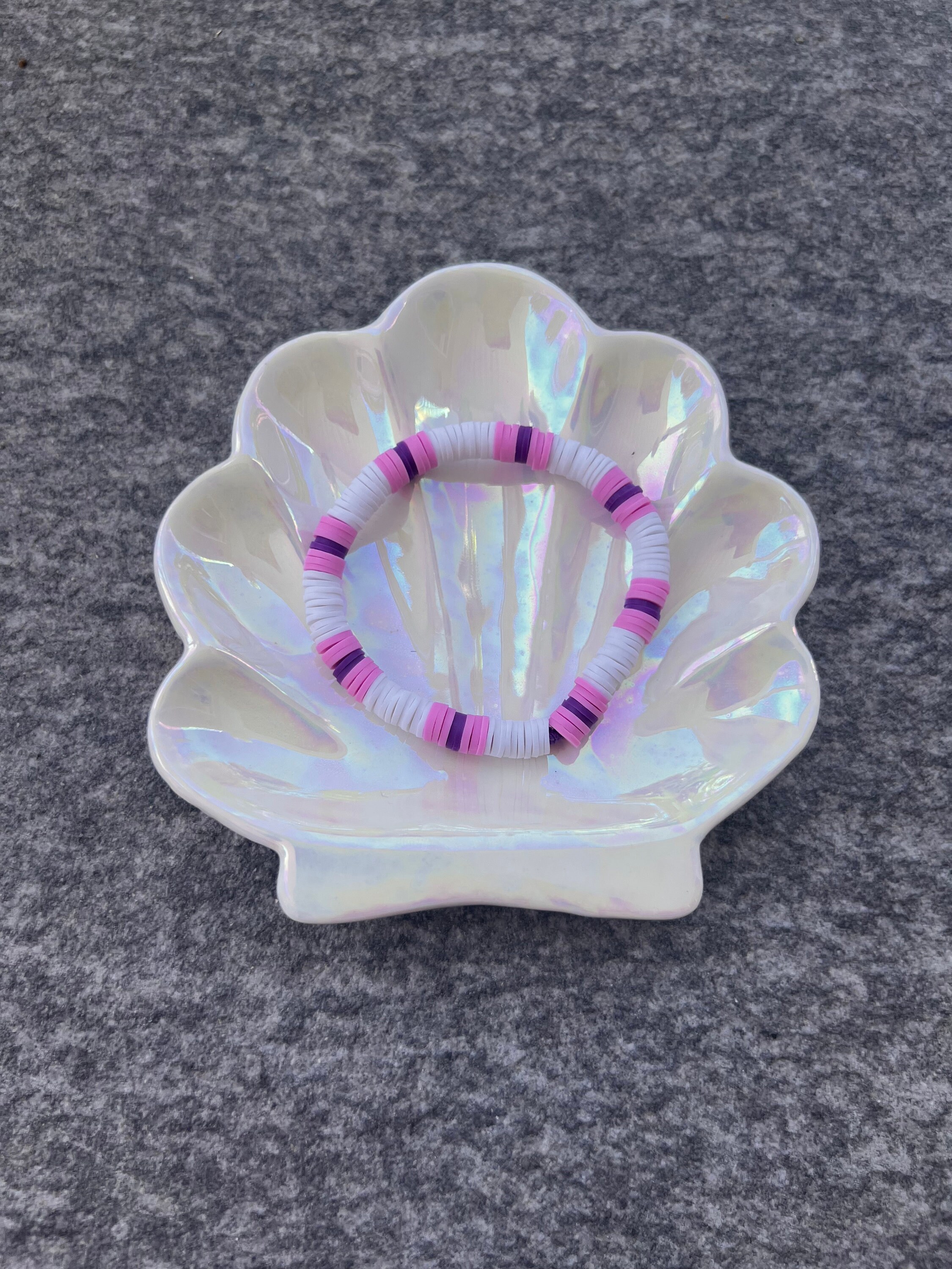 Purple clouds clay bead bracelet