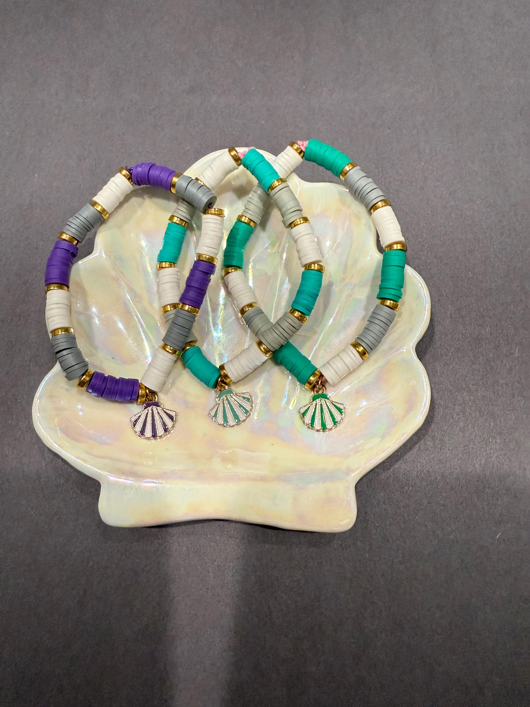 seashell clay bead bracelet
